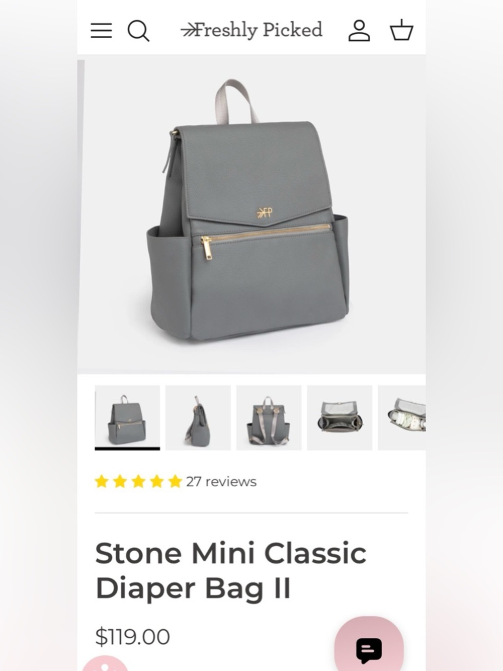 Freshly Picked Mini II Diaper Bag Backpack color Stone - Picture 9 of 12